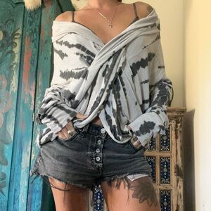 Gray Tie-Dye Off-Shoulder Top